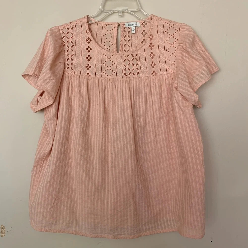Ella Moss Pink Flutter Short Sleeve Blouse size S - Picture 1 of 6
